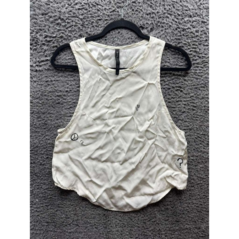 Veda Graphic Print Cotton-Blend Cropped Athletic Tank Top White Womens Size P‎